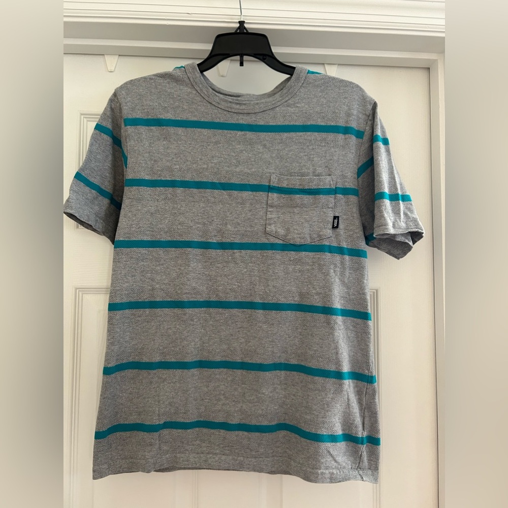 Vans Gray and Blue Stripped T-Shirt Men’s Size L